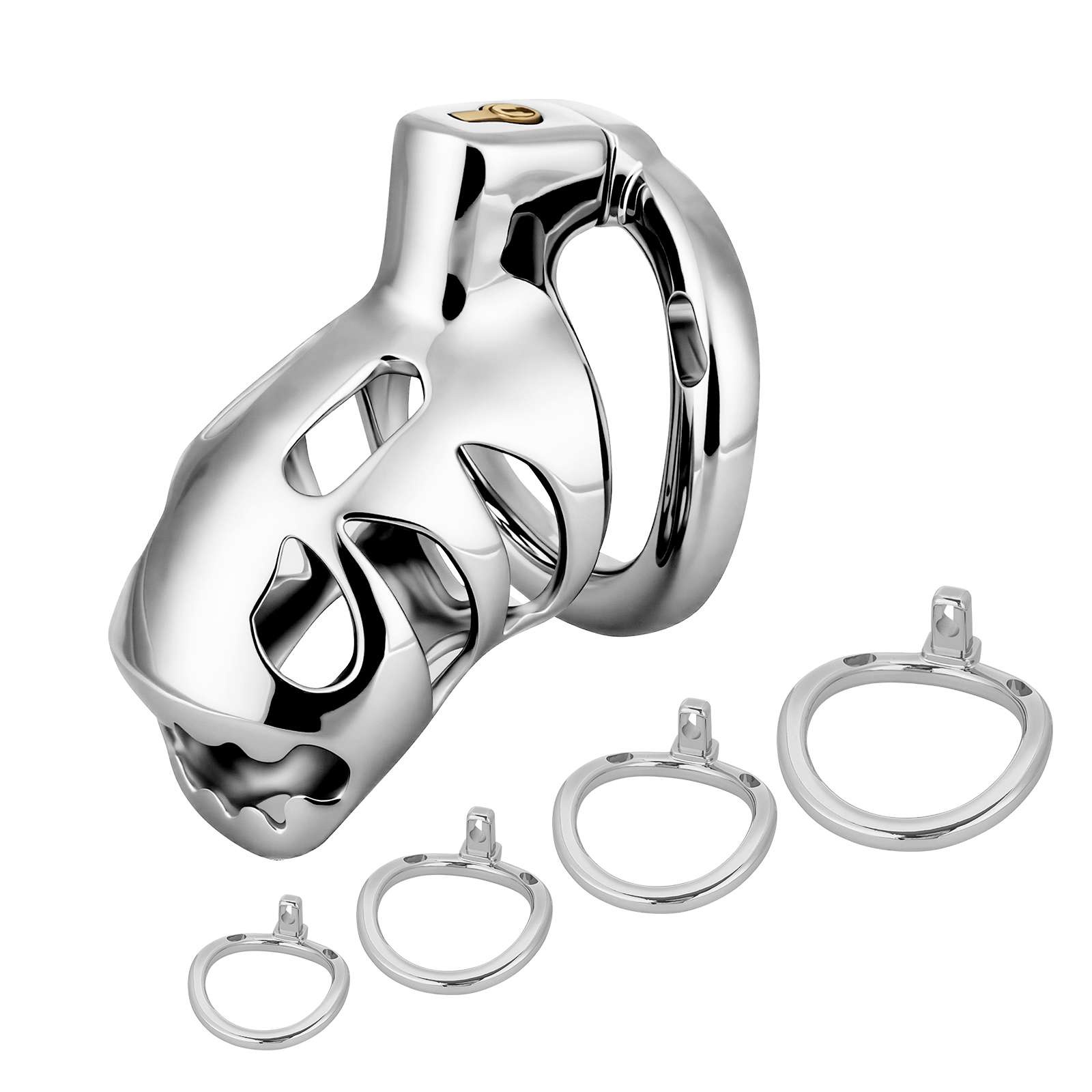 Male Chastity Device Cock Cage Aluminum Alloy Lightweight Invisible Lock Chastity Cage with 4 Active Rings & Keys Adult Sex Toy for Men Penis Exercise and Abstinence
