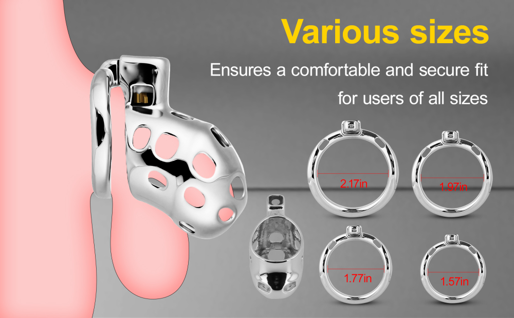Male Cock Cage Chastity Device - TERNENCE Aluminum Alloy Chastity Cage with 4 Active Rings Lightweight Adult Sex Toy for Men Penis Exercise