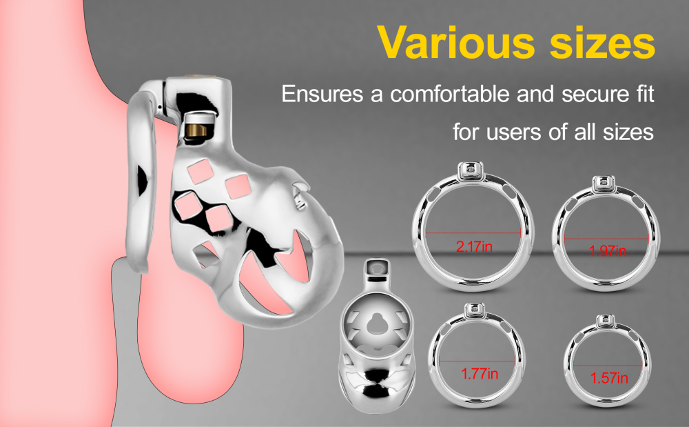 Male Chastity Cage, Aluminum Alloy Chastity Device with 4 Sizes Rings and Invisible Lock for Man Penis Exercise Bondage Gear & Accessories Lightweight Adult Sex Toys