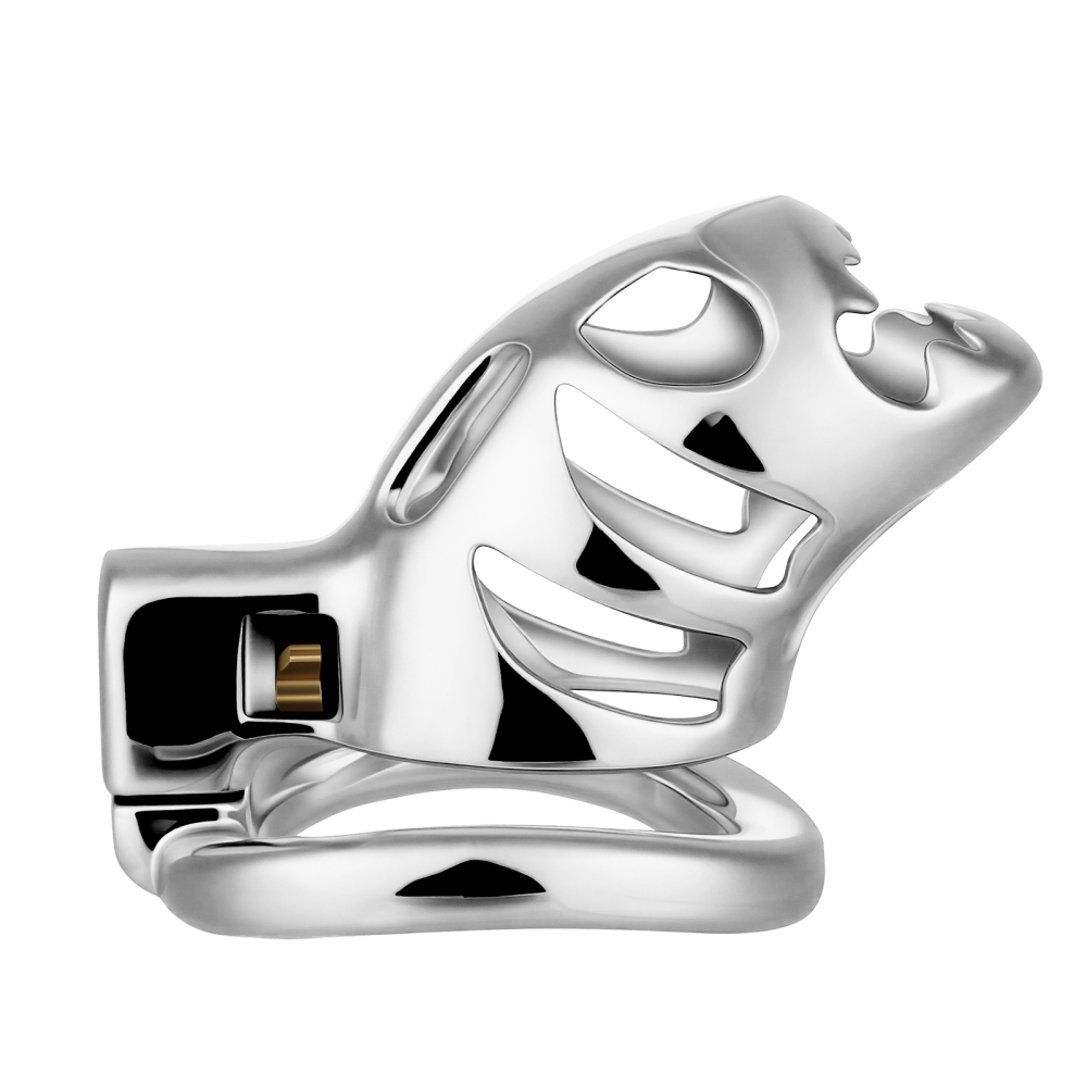 Male Chastity Device Cock Cage Aluminum Alloy Lightweight Invisible Lock Chastity Cage with 4 Active Rings & Keys Adult Sex Toy for Men Penis Exercise and Abstinence