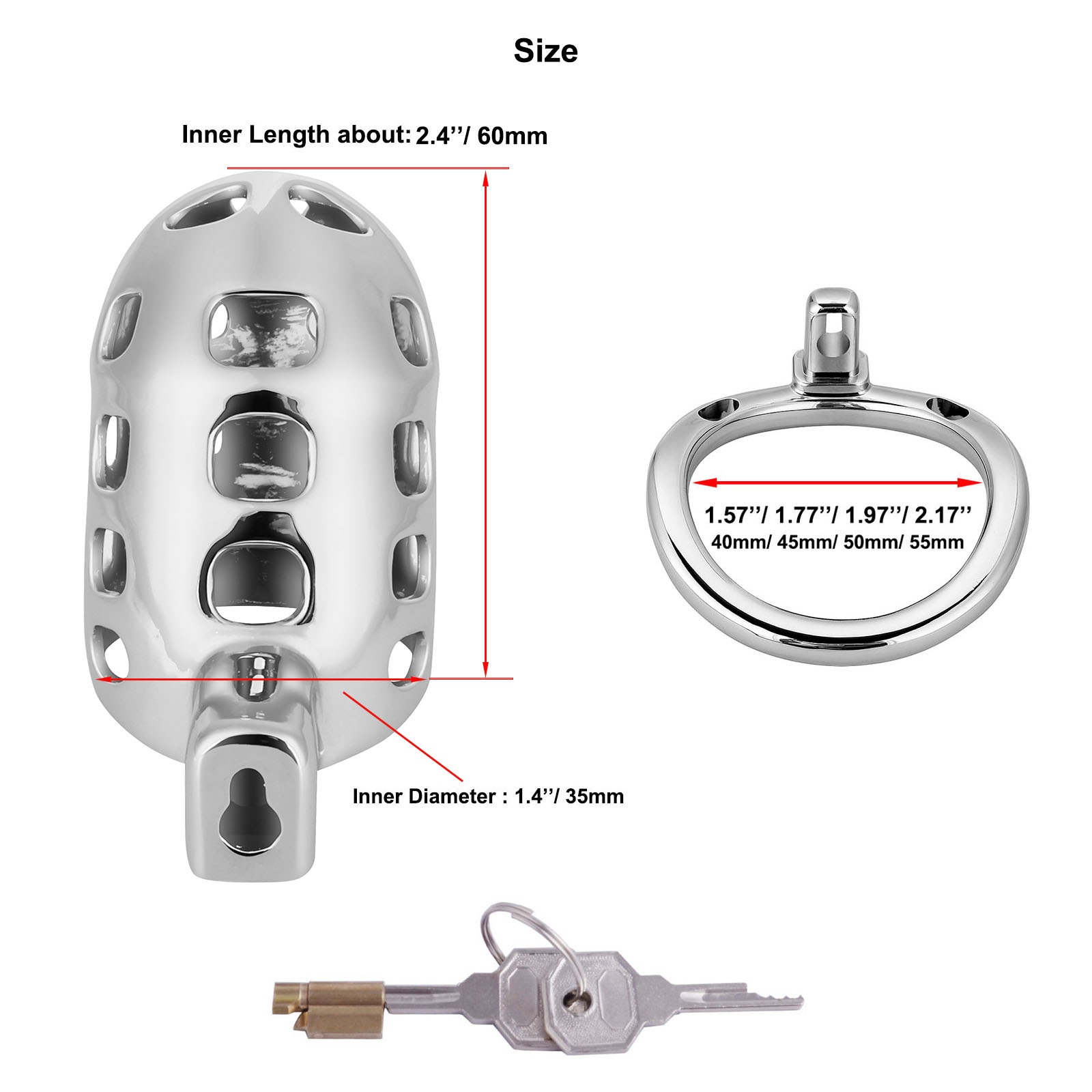 TERNENCE Aluminum Alloy Chastity Cage Lightweight Adult Sex Toy for Men Penis Exercise M Size (only cages do not include rings and locks)