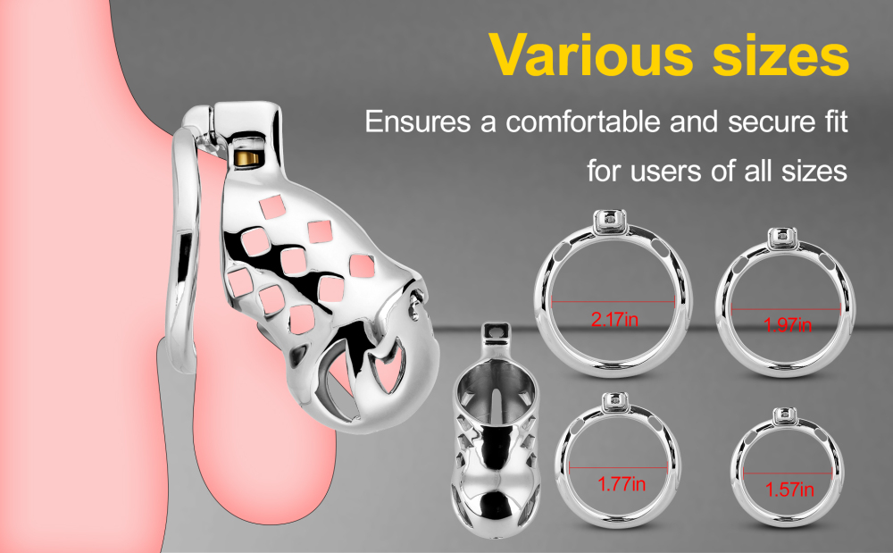 Male Chastity Cage, Aluminum Alloy Chastity Device with 4 Sizes Rings and Invisible Lock for Man Penis Exercise Bondage Gear & Accessories Lightweight Adult Sex Toys