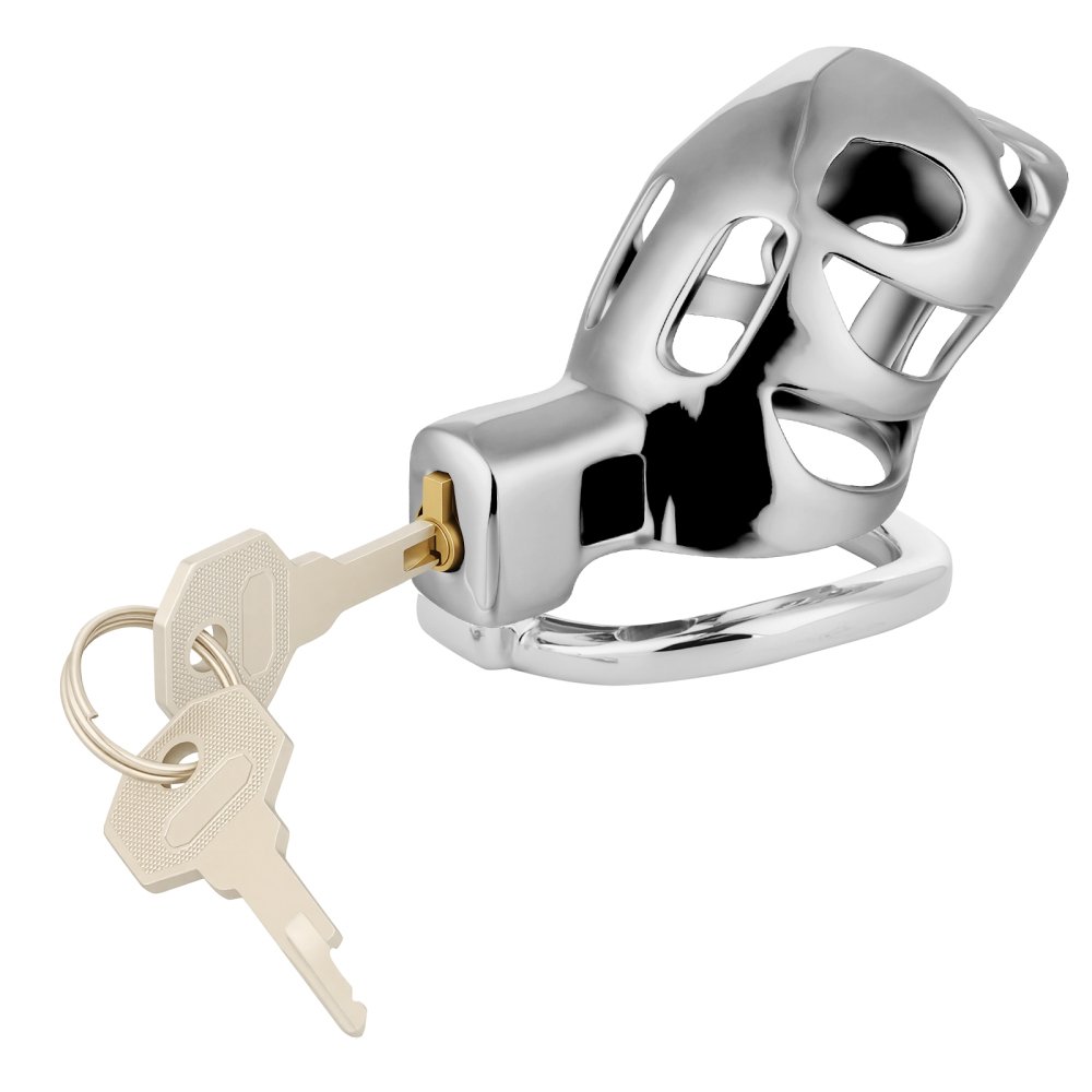 Male Chastity Device Cock Cage Aluminum Alloy Lightweight Invisible Lock Chastity Cage with 4 Active Rings & Keys Adult Sex Toy for Men Penis Exercise and Abstinence