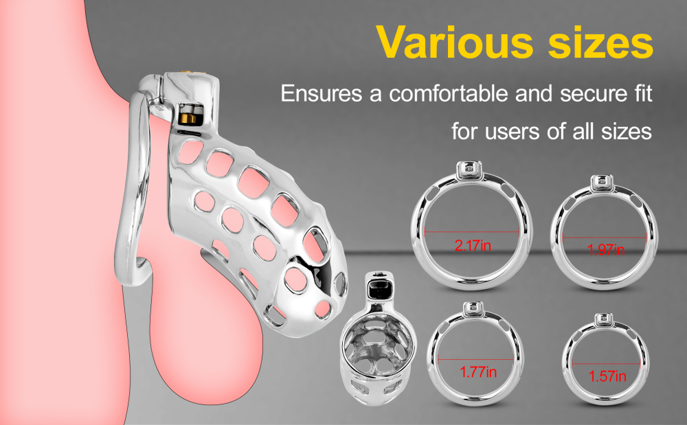 Male Cock Cage Chastity Device - TERNENCE Aluminum Alloy Chastity Cage with 4 Active Rings Lightweight Adult Sex Toy for Men Penis Exercise