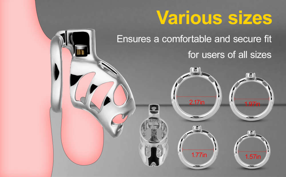 Male Chastity Device Cock Cage Aluminum Alloy Lightweight Invisible Lock Chastity Cage with 4 Active Rings & Keys Adult Sex Toy for Men Penis Exercise and Abstinence