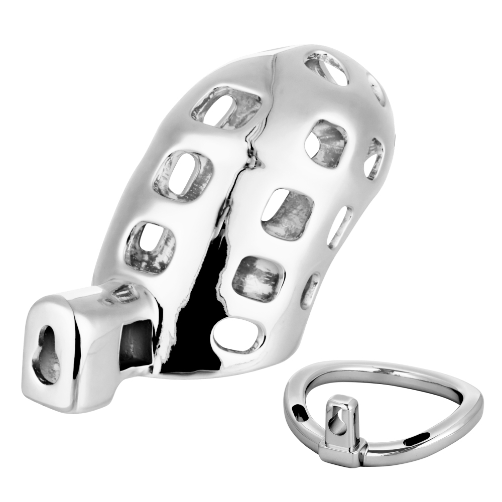 Male Cock Cage Chastity Device - TERNENCE Aluminum Alloy Chastity Cage M Size with 4 Active Rings Lightweight Adult Sex Toy for Men Penis Exercise