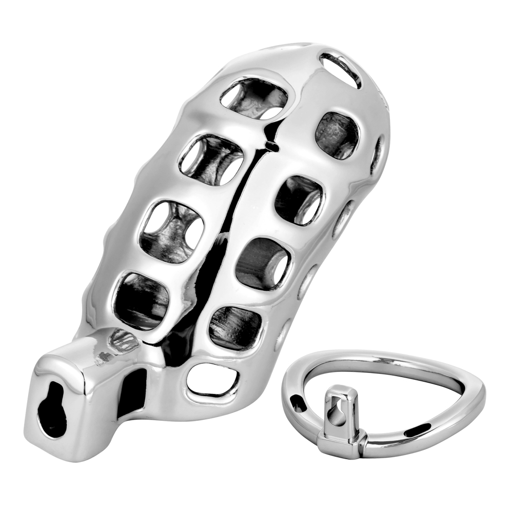 Male Cock Cage Chastity Device - TERNENCE Aluminum Alloy Chastity Cage with 4 Active Rings Lightweight Adult Sex Toy for Men Penis Exercise