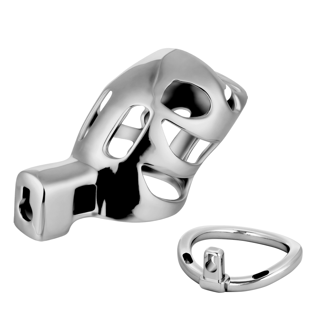 Male Chastity Device Cock Cage Aluminum Alloy Lightweight Invisible Lock Chastity Cage with 4 Active Rings & Keys Adult Sex Toy for Men Penis Exercise and Abstinence