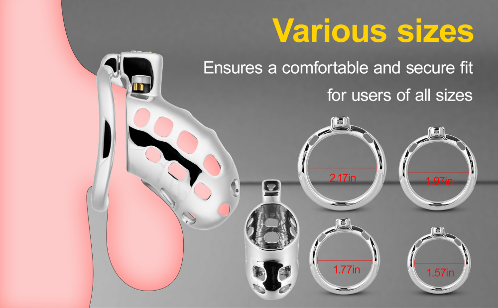 Male Cock Cage Chastity Device - TERNENCE Aluminum Alloy Chastity Cage M Size with 4 Active Rings Lightweight Adult Sex Toy for Men Penis Exercise