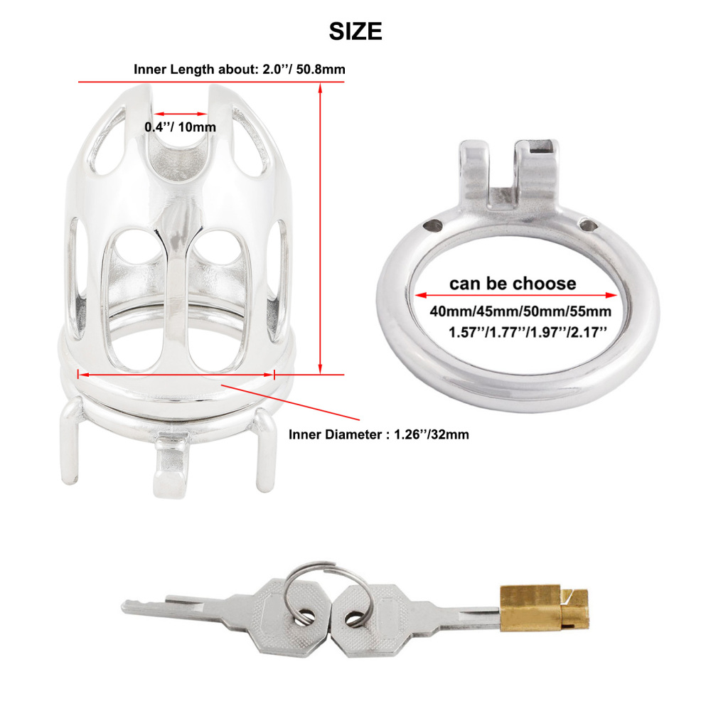 Male Chastity Device Stainless Steel Penis Cock Cage Virginity Lock Sex Toys for Men