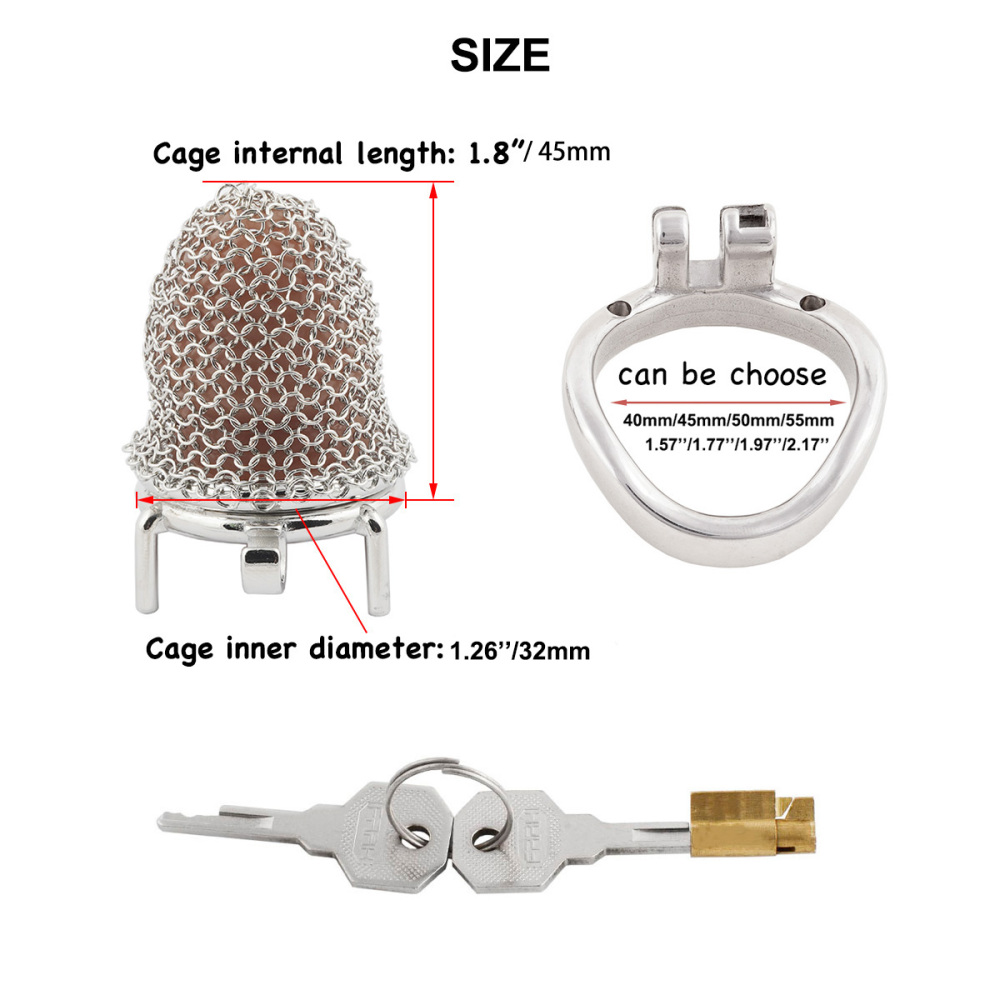 Stainless Steel Gauze Male Chastity Cage Metal Chastity Locks Comfortable Soft Cock Cage Easy to Wear Men's Virginity Lock - S Cage Length 1.8''