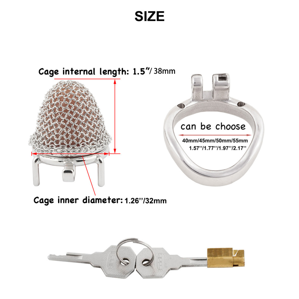 Stainless Steel Gauze Male Chastity Cage Metal Chastity Locks Comfortable Soft Cock Cage Easy to Wear Men's Virginity Lock - XS Cage Length 1.5'' (only cages do not include rings and locks)