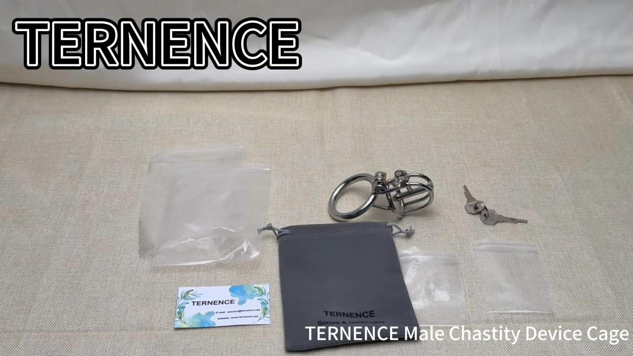 Ternence Male Chastity Device with Removable PA Puncture Closed Ring Small Cock Cage with Steel Catheter