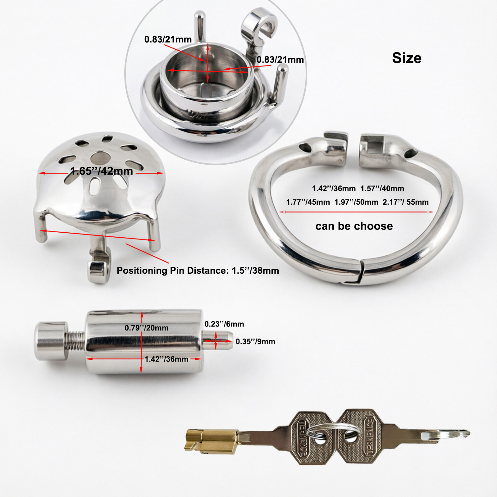 Ternence Stainless Steel Inverted Chastity Cage with Stainless Urethral Tube Hinged Ring, Medical-Grade Negative Cage, Silent Lock, Deep Retraction BDSM Device for Male Chastity – Silver