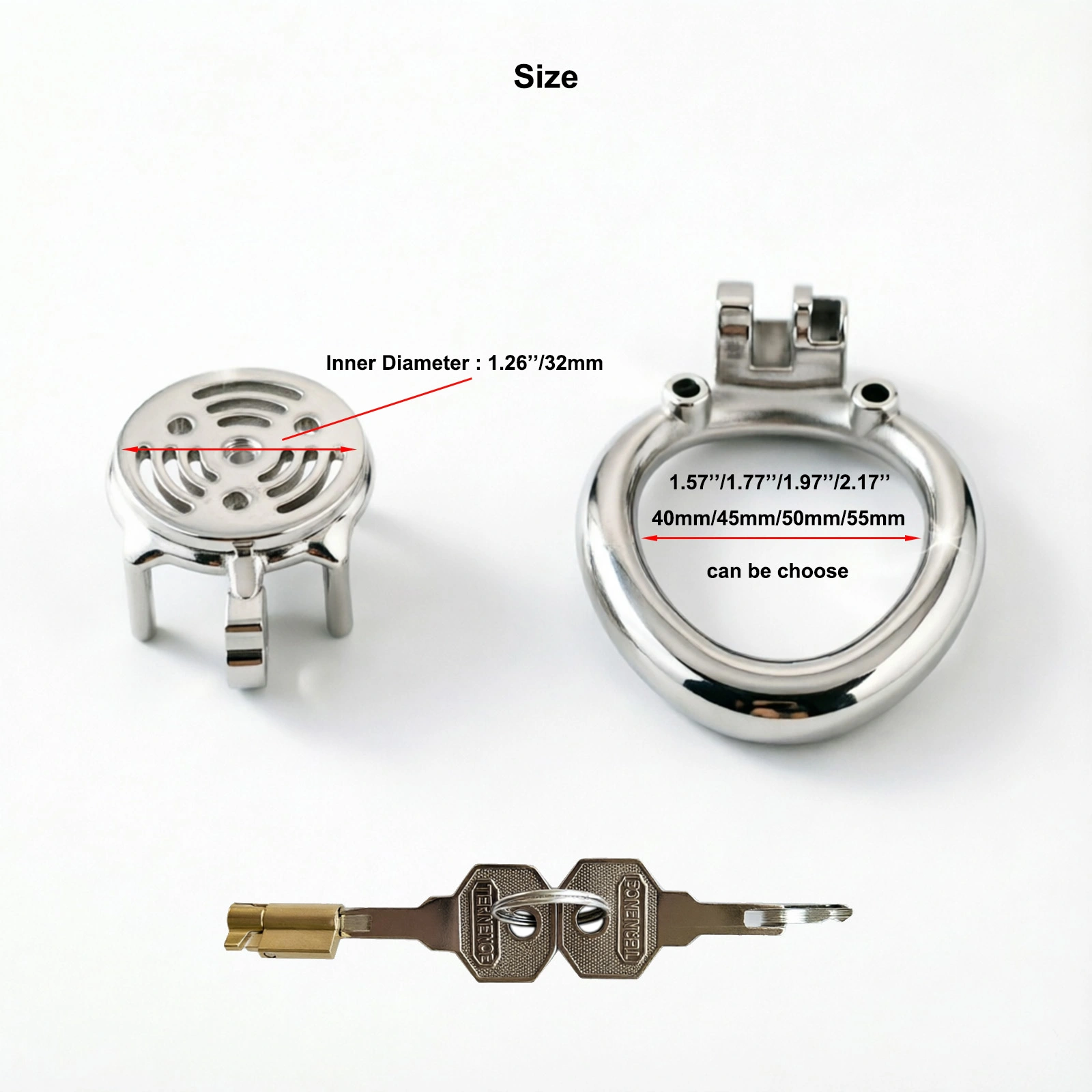 Ternence 304 Stainless Steel Short Flat Chastity Cage – Ergonomic Heavy Solid Ring, Closed Base Ring, Short Penis Cage, Metal Cock Cage with Silent Lock for Male Chastity