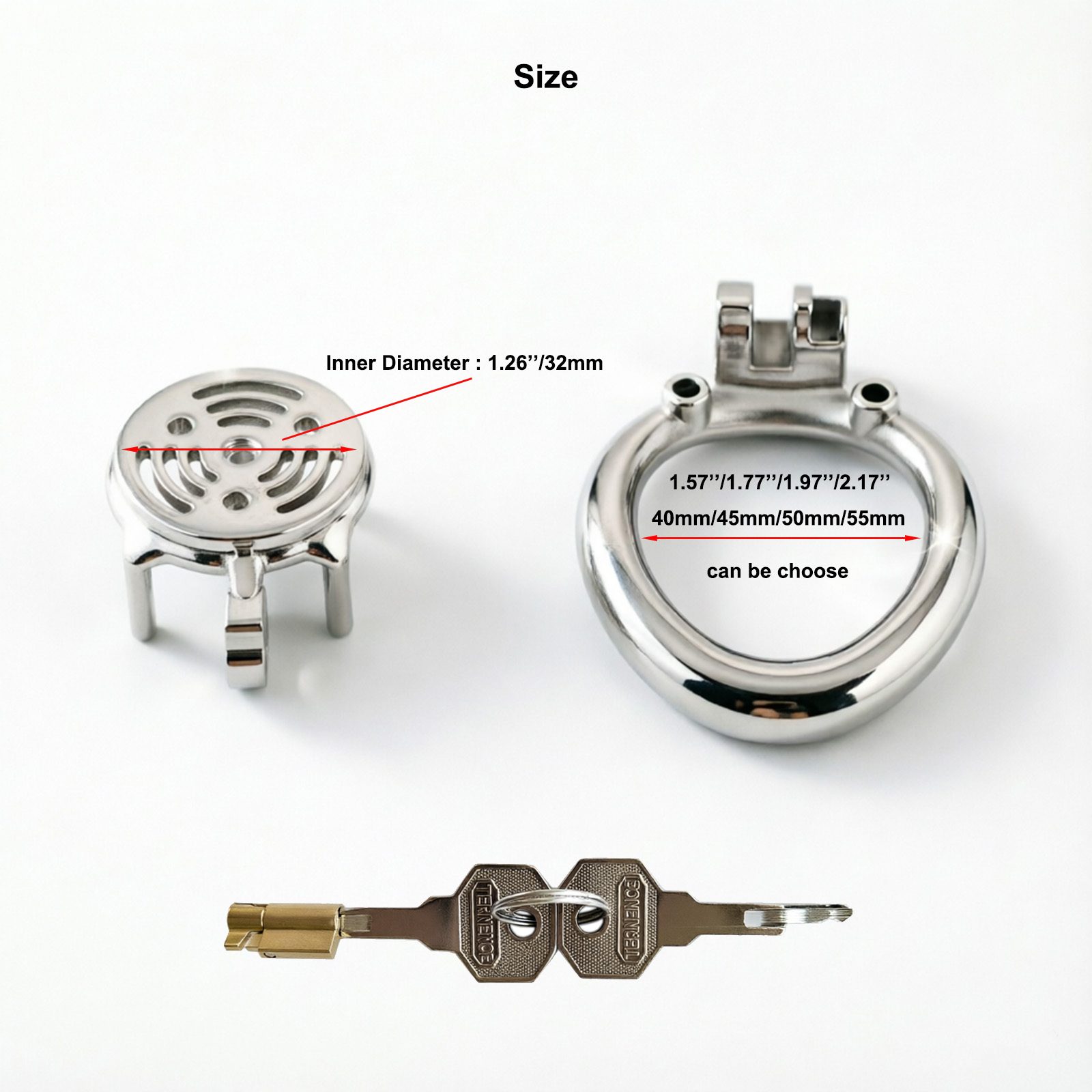 Ternence 304 Stainless Steel Short Flat Chastity Cage – Ergonomic Heavy Solid Ring, Closed Base Ring, Short Penis Cage, Metal Cock Cage with Silent Lock for Male Chastity