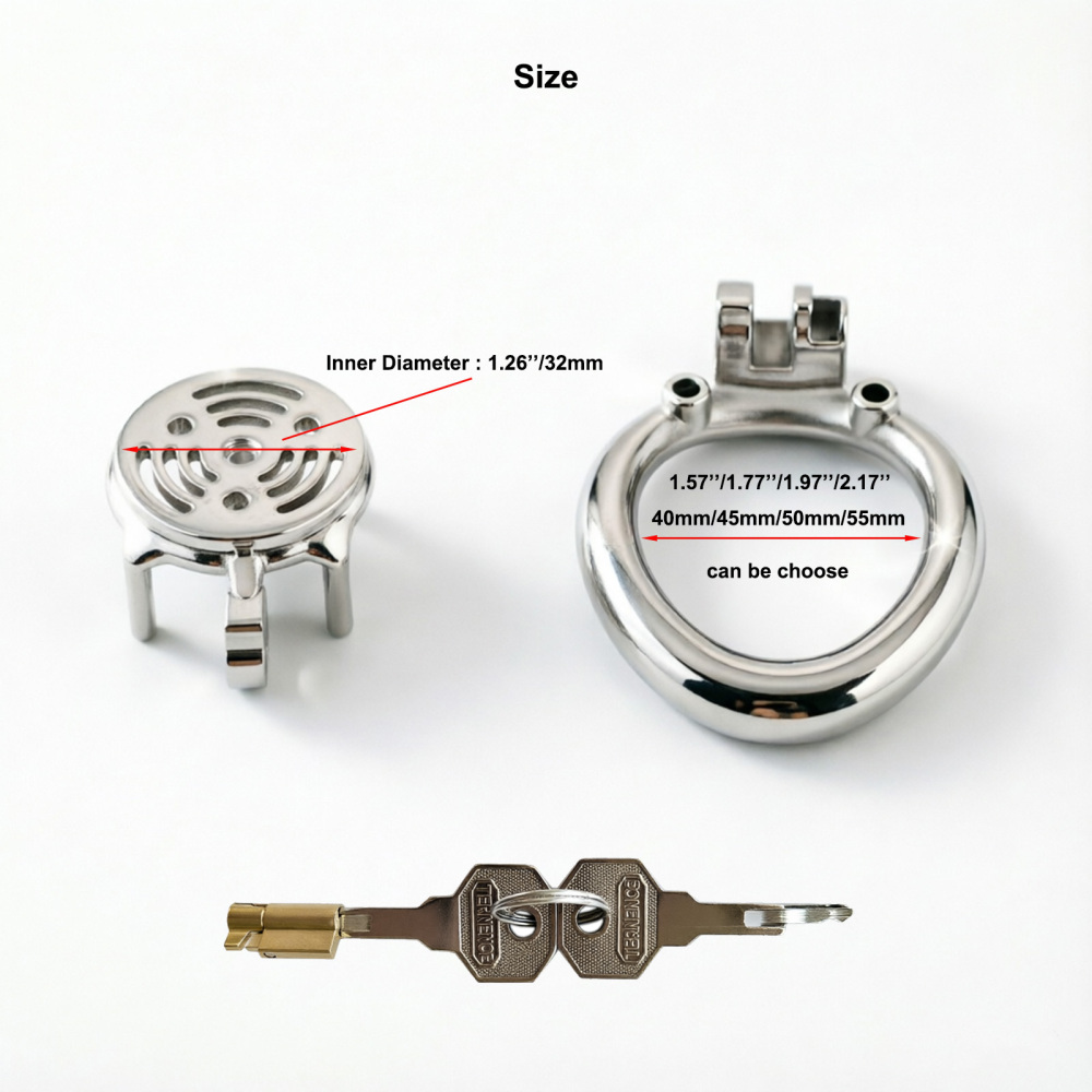 Ternence 304 Stainless Steel Short Flat Chastity Cage – Ergonomic Heavy Solid Ring, Closed Base Ring, Short Penis Cage, Metal Cock Cage with Silent Lock for Male Chastity
