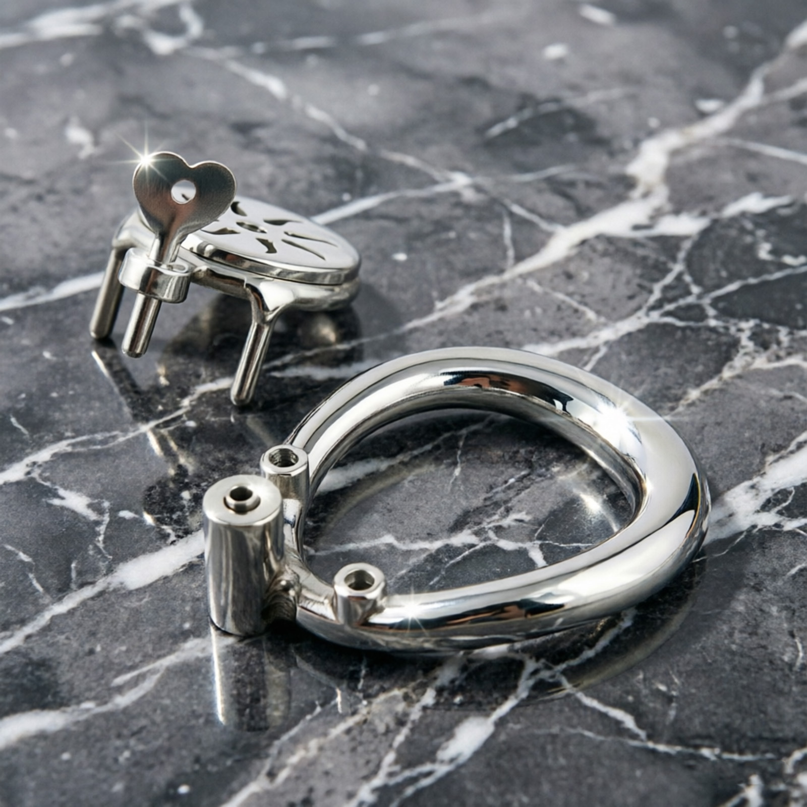 Ternence 304 Stainless Steel Short Flat Chastity Cage – Push-to-Lock Click Lock, Ergonomic Closed Ring, Male Chastity Device, Secure Cock Cage for Daily Wear – Silver