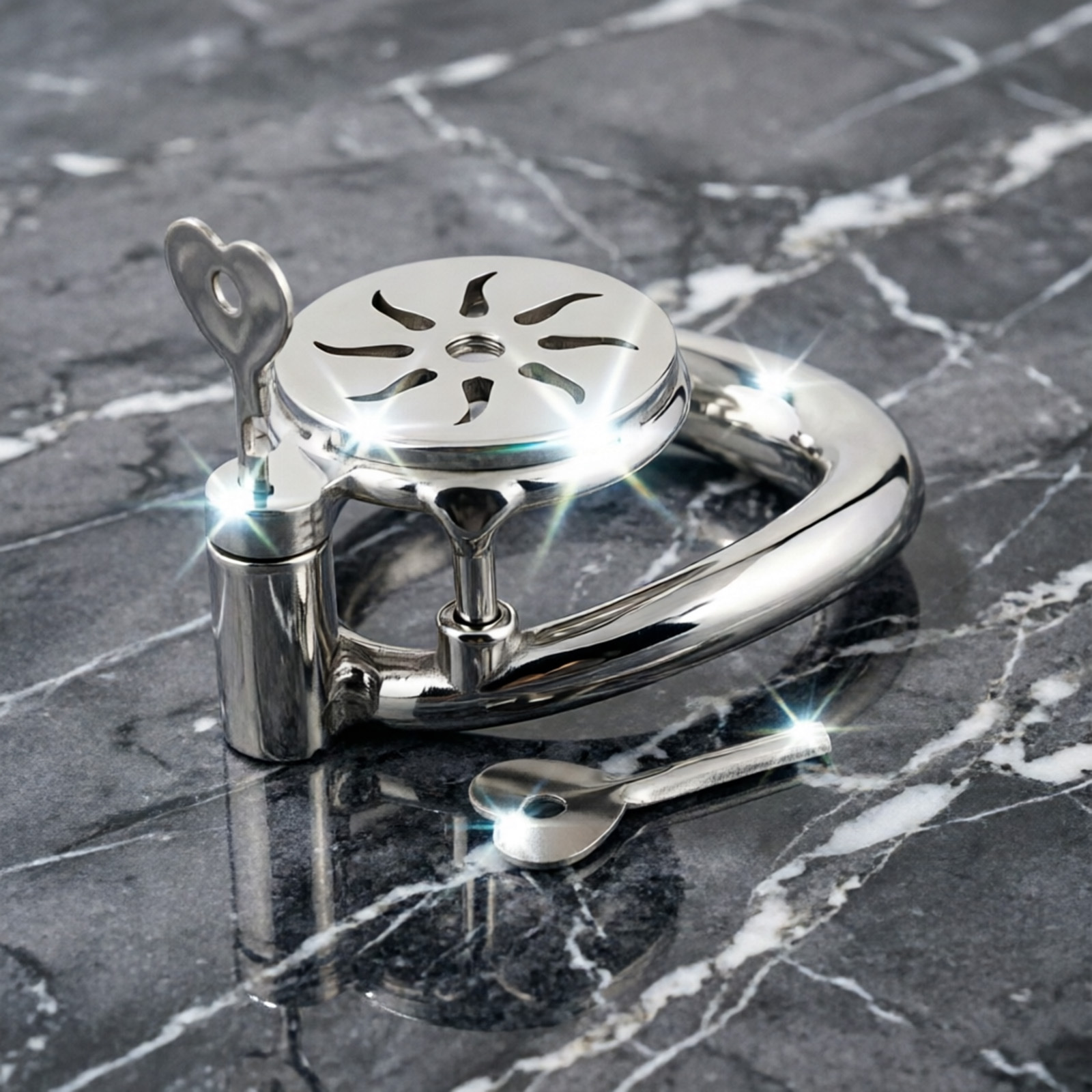 Ternence 304 Stainless Steel Short Flat Chastity Cage – Push-to-Lock Click Lock, Ergonomic Closed Ring, Male Chastity Device, Secure Cock Cage for Daily Wear – Silver