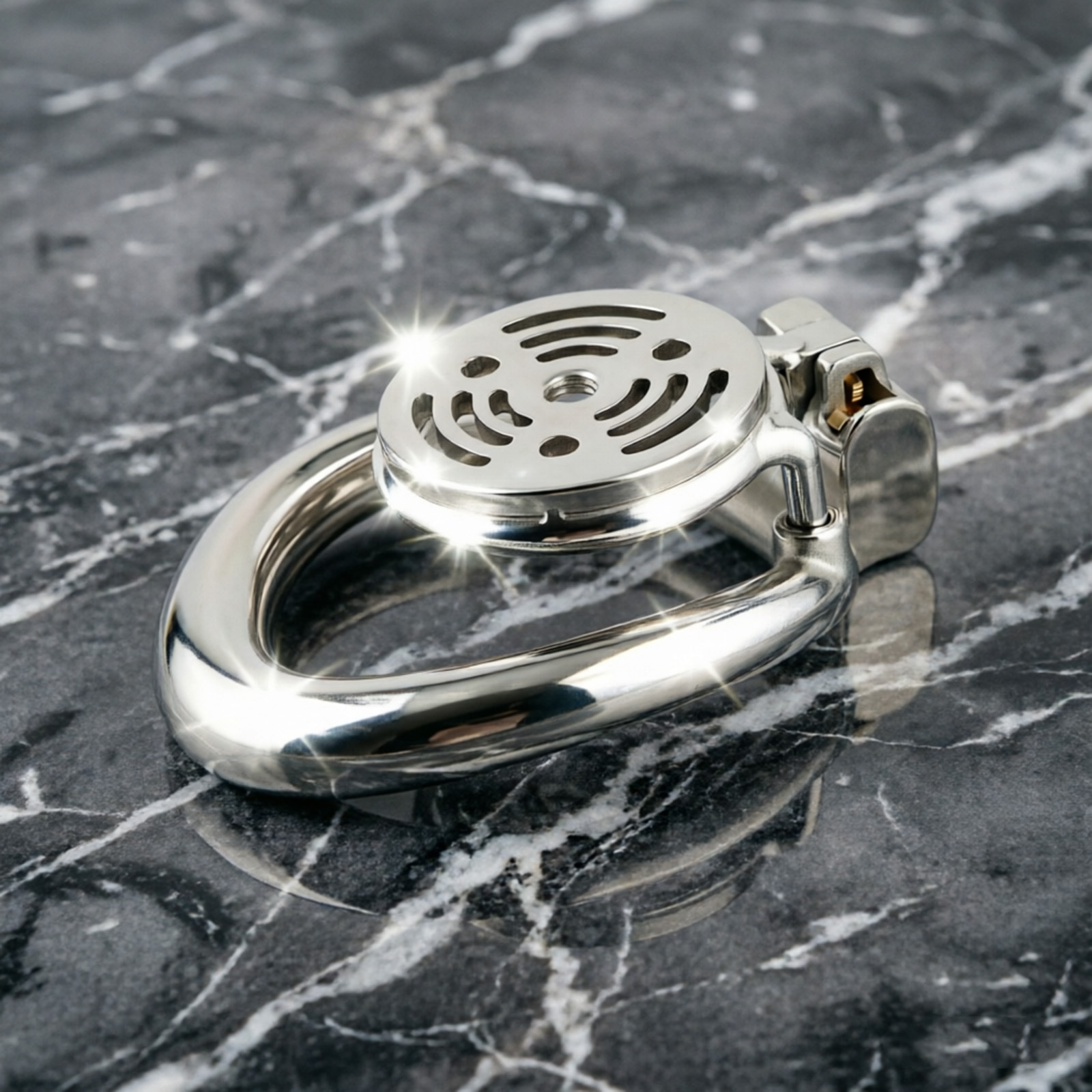 Ternence 304 Stainless Steel Short Flat Chastity Cage – Ergonomic Heavy Solid Ring, Closed Base Ring, Short Penis Cage, Metal Cock Cage with Silent Lock for Male Chastity