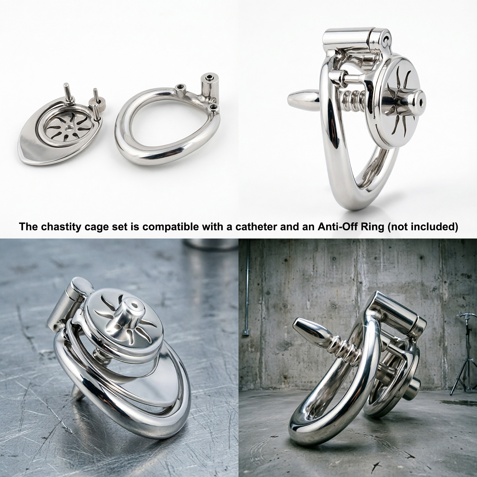 Ternence 304 Stainless Steel Short Flat Chastity Cage – Push-to-Lock Click Lock, Ergonomic Closed Ring, Male Chastity Device, Secure Cock Cage for Daily Wear – Silver