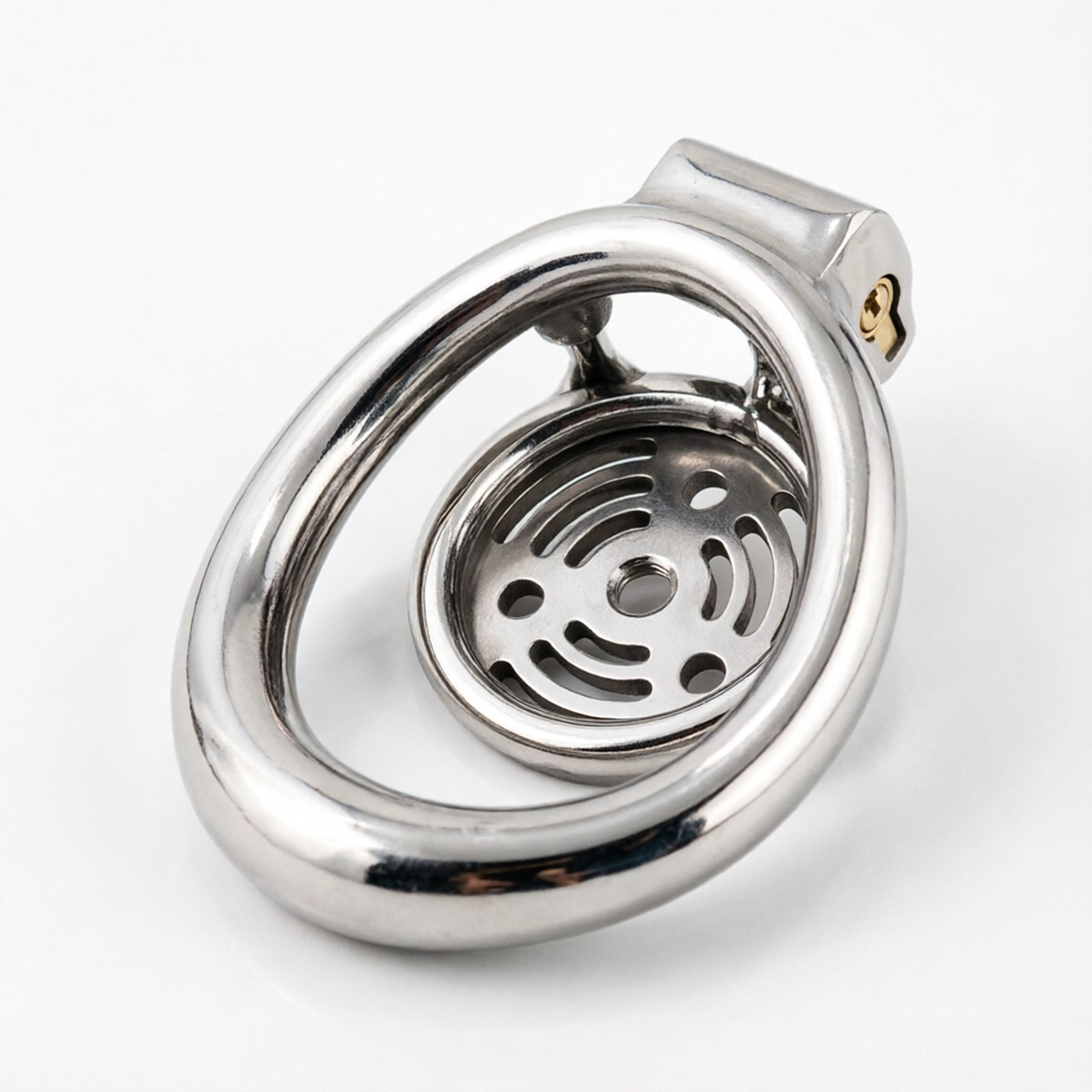 Ternence 304 Stainless Steel Short Flat Chastity Cage – Ergonomic Heavy Solid Ring, Closed Base Ring, Short Penis Cage, Metal Cock Cage with Silent Lock for Male Chastity