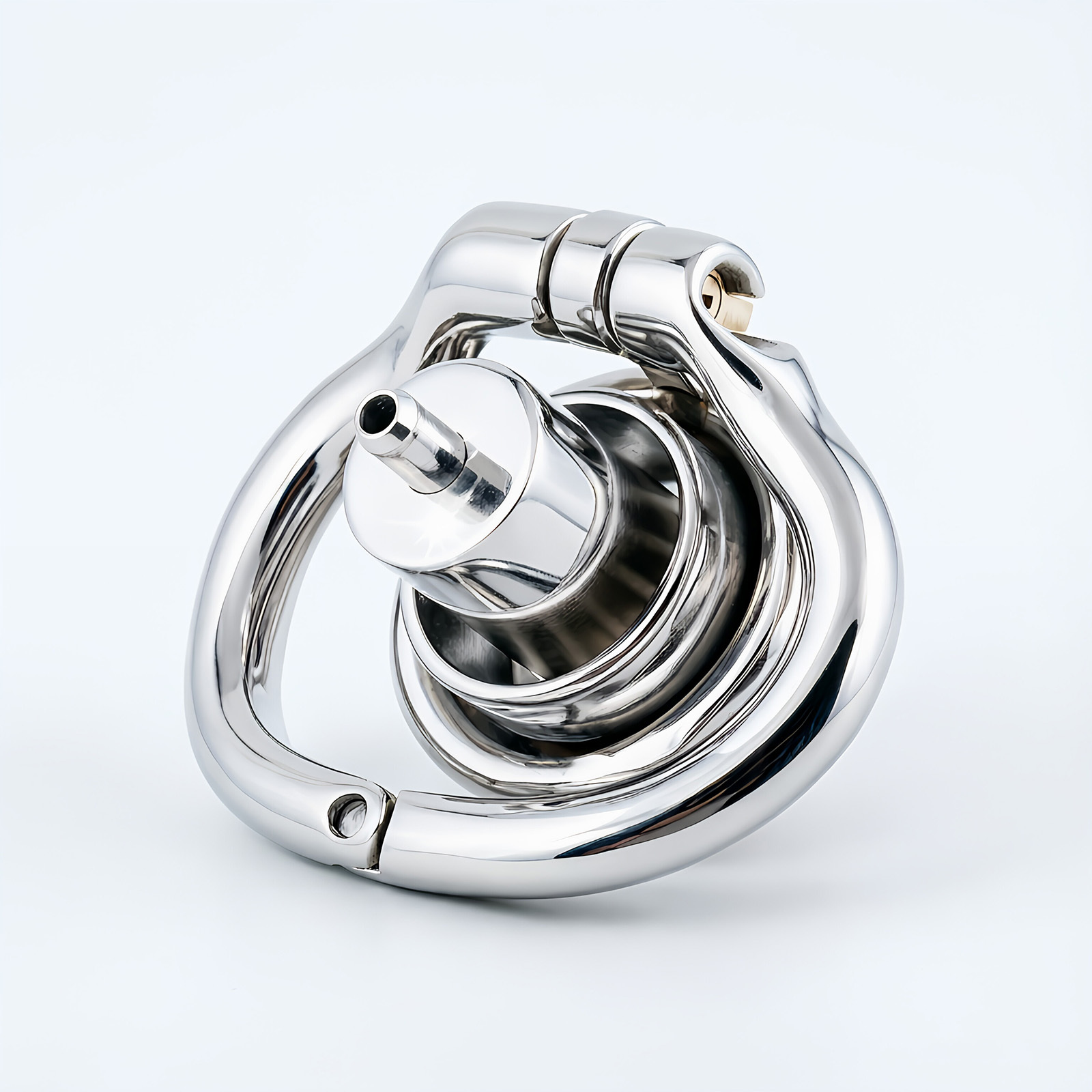 Ternence Stainless Steel Inverted Chastity Cage with Stainless Urethral Tube Hinged Ring, Medical-Grade Negative Cage, Silent Lock, Deep Retraction BDSM Device for Male Chastity – Silver