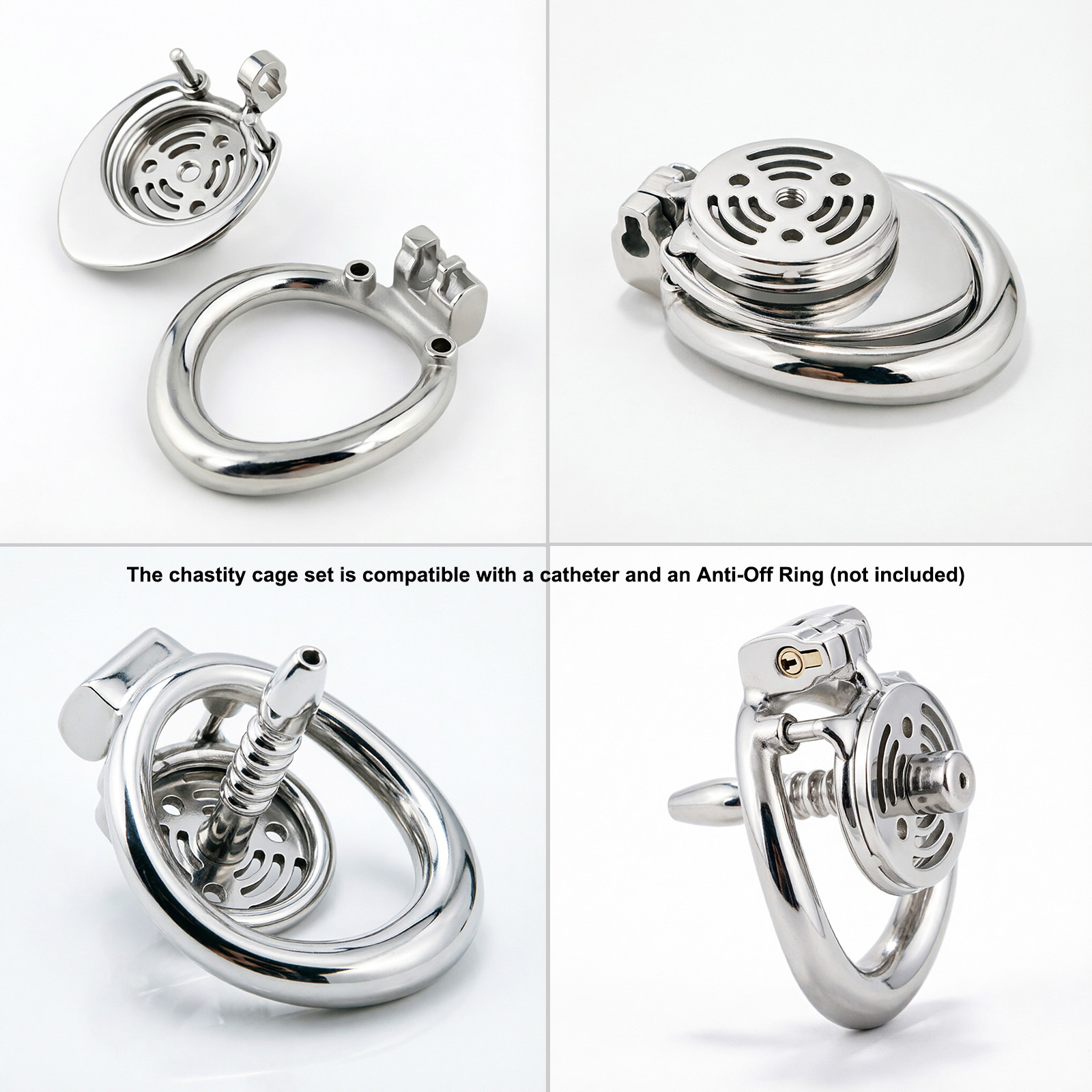 Ternence 304 Stainless Steel Short Flat Chastity Cage – Ergonomic Heavy Solid Ring, Closed Base Ring, Short Penis Cage, Metal Cock Cage with Silent Lock for Male Chastity