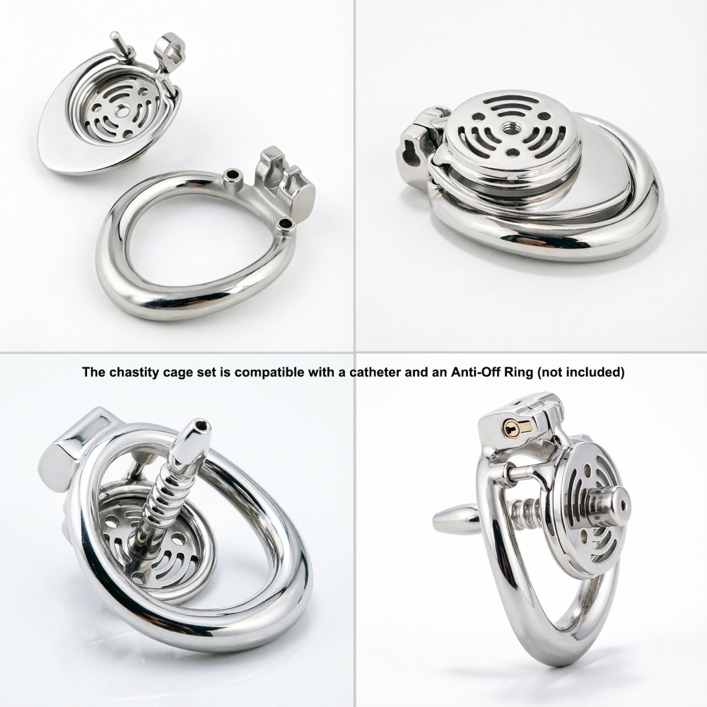 Ternence 304 Stainless Steel Short Flat Chastity Cage – Ergonomic Heavy Solid Ring, Closed Base Ring, Short Penis Cage, Metal Cock Cage with Silent Lock for Male Chastity