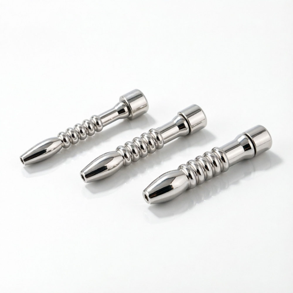 Ternence 304 Stainless Steel Hollow Urethral Sound for Flat Chastity Cage – 3 Size Options, Penis Plug & Urinary Catheter for Male Chastity Device, Smooth Polish Urethra Tube – Silver
