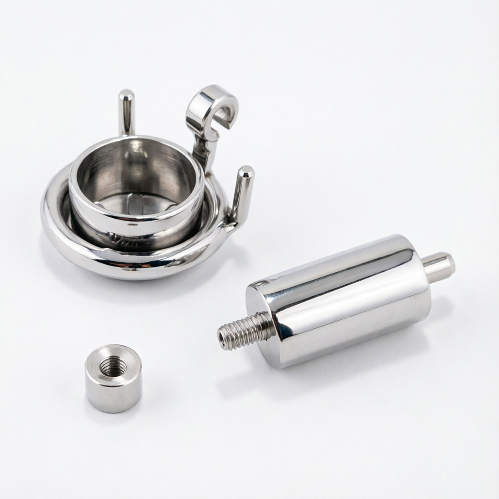 Ternence Stainless Steel Inverted Chastity Cage with Stainless Urethral Tube Hinged Ring, Medical-Grade Negative Cage, Silent Lock, Deep Retraction BDSM Device for Male Chastity – Silver