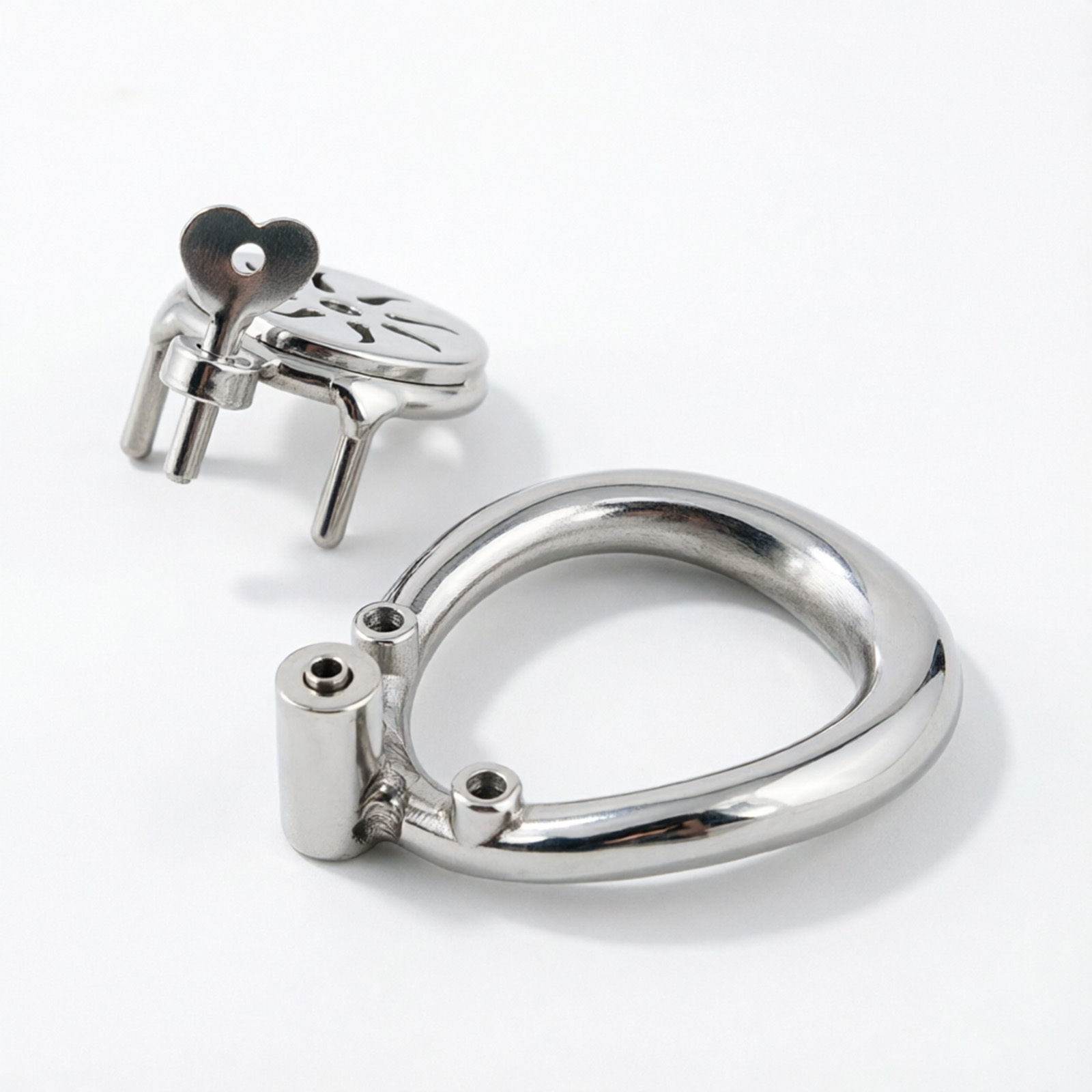 Ternence 304 Stainless Steel Short Flat Chastity Cage – Push-to-Lock Click Lock, Ergonomic Closed Ring, Male Chastity Device, Secure Cock Cage for Daily Wear – Silver