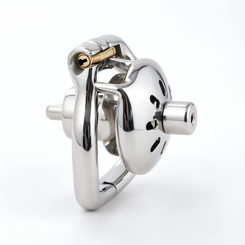 Ternence Stainless Steel Inverted Chastity Cage with Stainless Urethral Tube Hinged Ring, Medical-Grade Negative Cage, Silent Lock, Deep Retraction BDSM Device for Male Chastity (only cages do not include rings and locks)