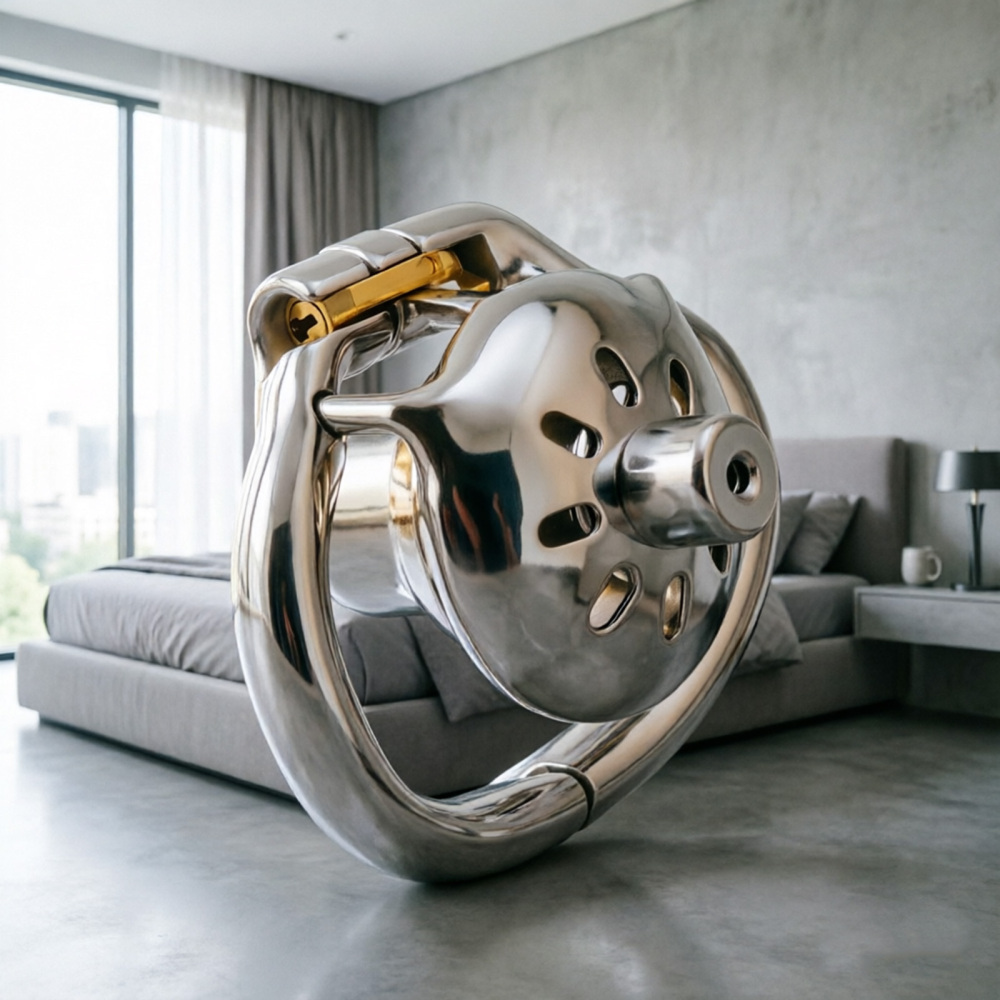 Ternence Stainless Steel Inverted Chastity Cage with Stainless Urethral Tube Hinged Ring, Medical-Grade Negative Cage, Silent Lock, Deep Retraction BDSM Device for Male Chastity (only cages do not include rings and locks)