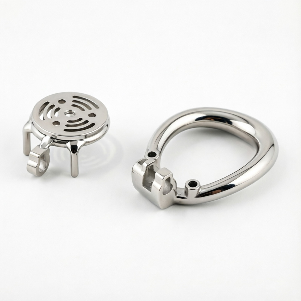 Ternence 304 Stainless Steel Short Flat Chastity Cage – Ergonomic Heavy Solid Ring, Closed Base Ring, Short Penis Cage, Metal Cock Cage with Silent Lock for Male Chastity (only cages do not include rings and locks)