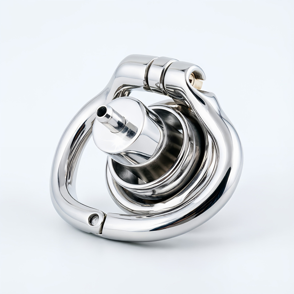 Ternence Stainless Steel Inverted Chastity Cage with Stainless Urethral Tube Hinged Ring, Medical-Grade Negative Cage, Silent Lock, Deep Retraction BDSM Device for Male Chastity (only cages do not include rings and locks)