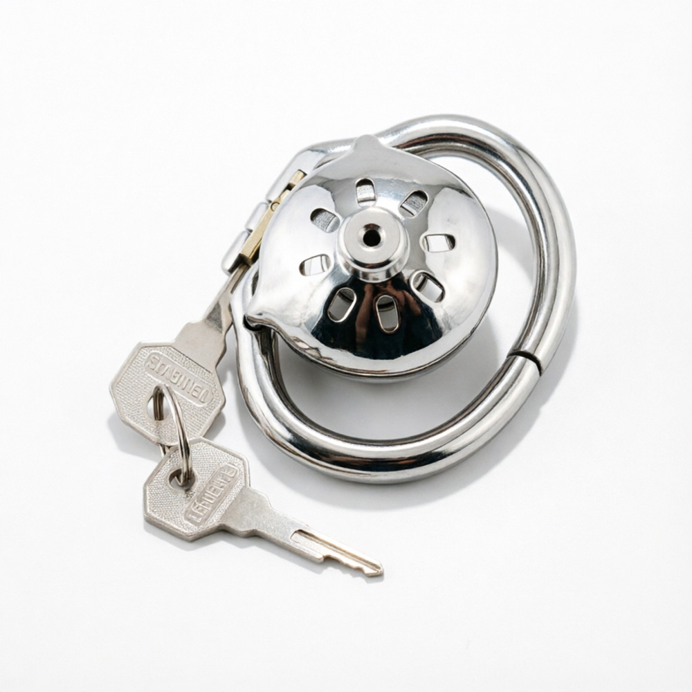 Ternence Stainless Steel Inverted Chastity Cage with Stainless Urethral Tube Hinged Ring, Medical-Grade Negative Cage, Silent Lock, Deep Retraction BDSM Device for Male Chastity (only cages do not include rings and locks)