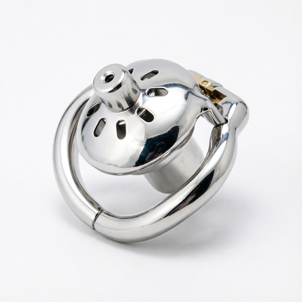 Ternence Stainless Steel Inverted Chastity Cage with Stainless Urethral Tube Hinged Ring, Medical-Grade Negative Cage, Silent Lock, Deep Retraction BDSM Device for Male Chastity (only cages do not include rings and locks)
