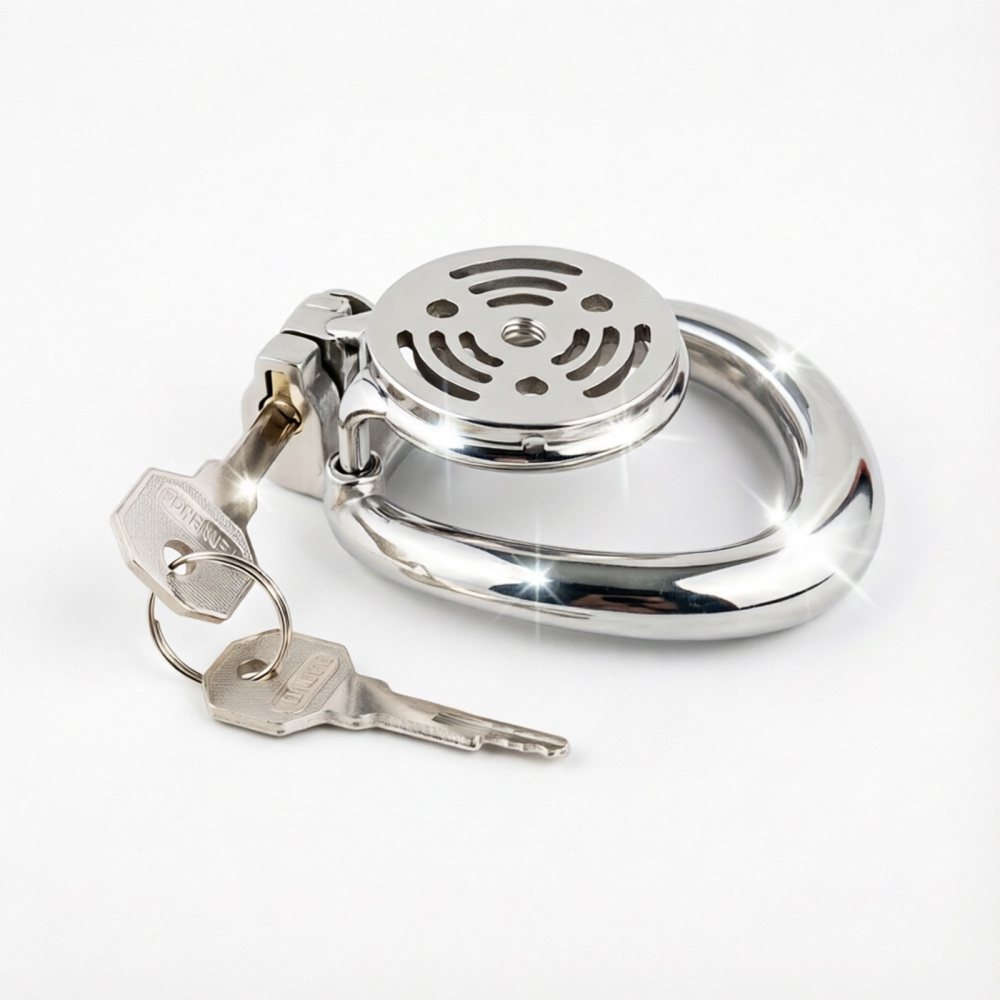 Ternence 304 Stainless Steel Short Flat Chastity Cage – Ergonomic Heavy Solid Ring, Closed Base Ring, Short Penis Cage, Metal Cock Cage with Silent Lock for Male Chastity (only cages do not include rings and locks)