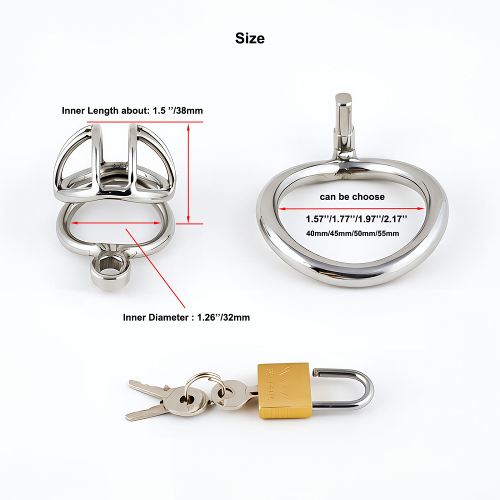 TERNENCE Stainless Steel Chastity Cage, Metal Cock Cage with Padlock for Men