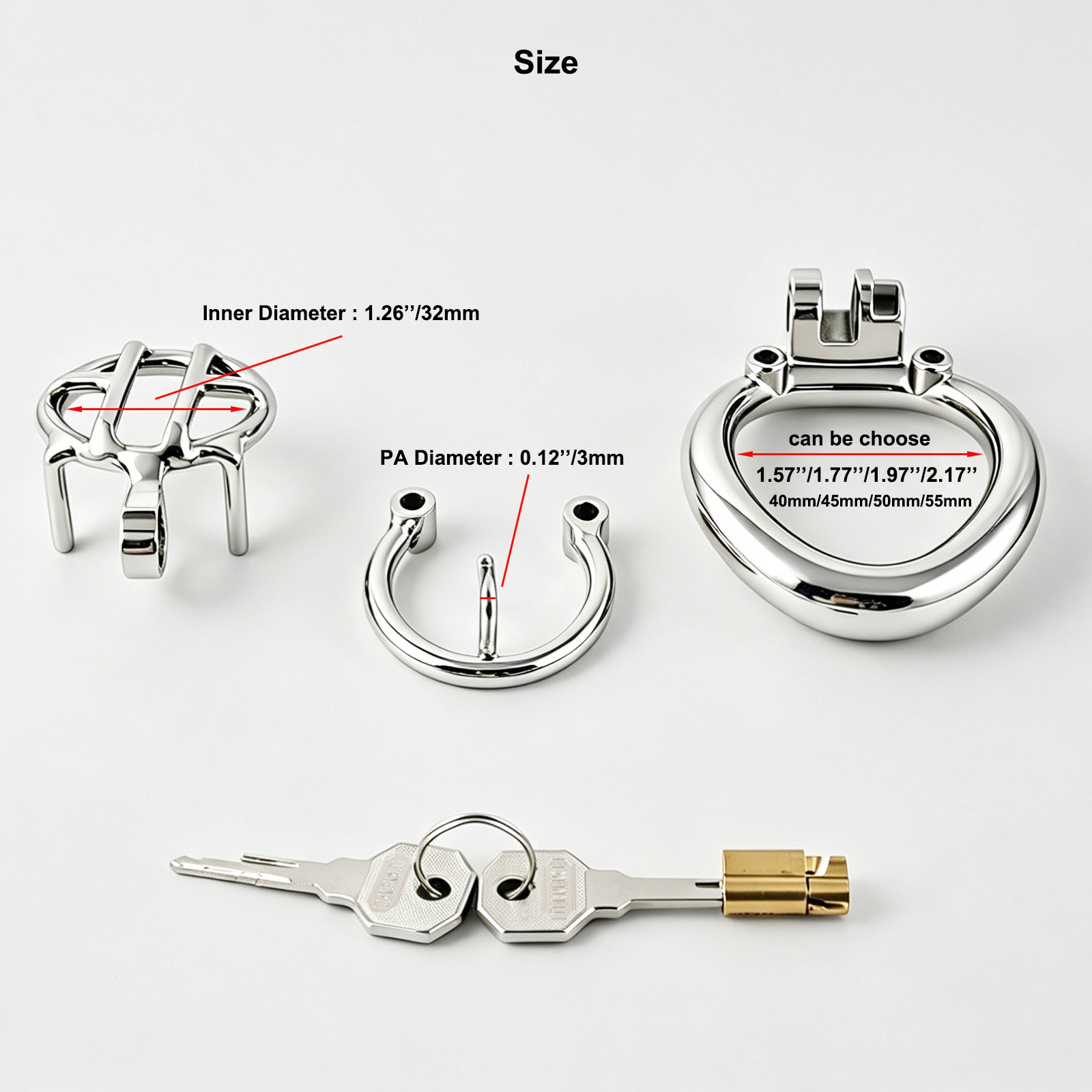 TERNENCE Small Chastity Cage, Solid Steel with PA Lock for Men