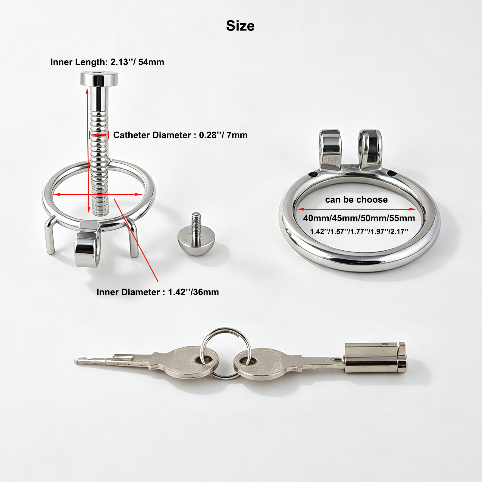Jefisry Stainless Steel Chastity Cage with 7mm Urethral Tube