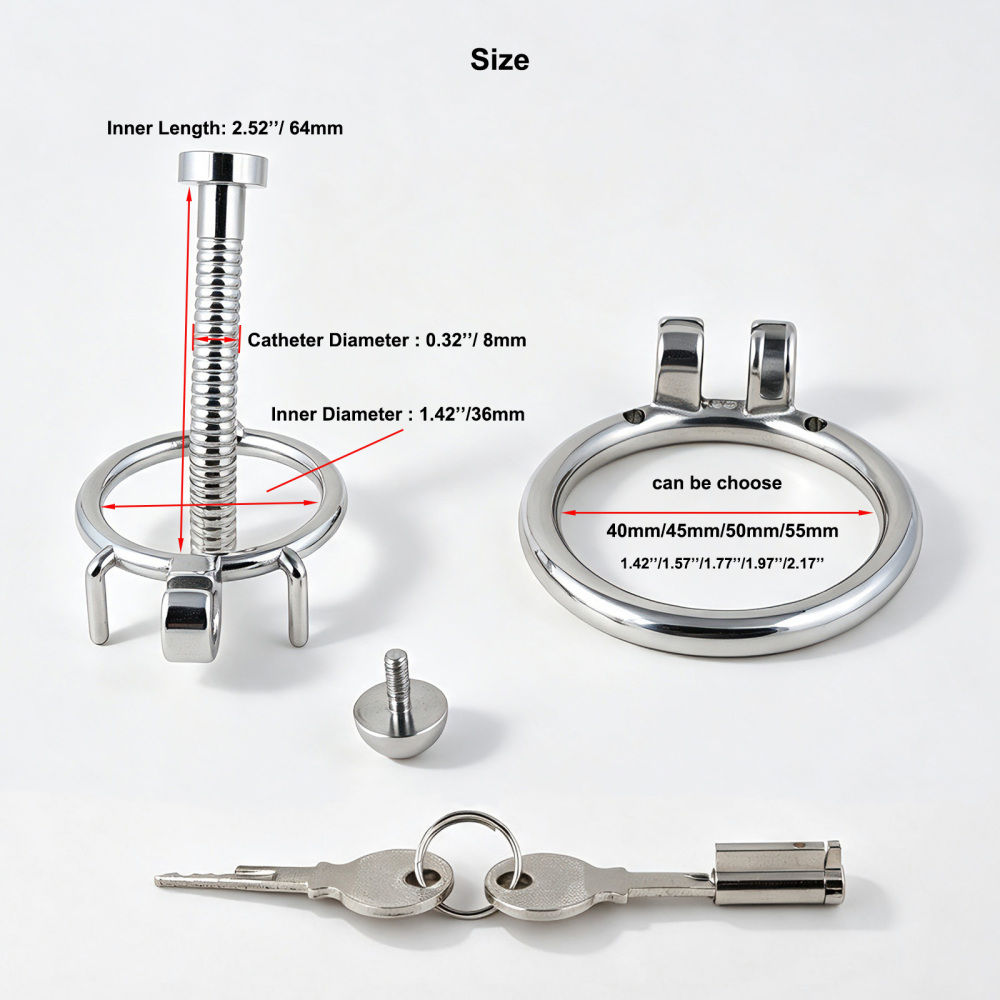 Jefisry Chastity Cage Stainless Steel Penis Lock F238 with 8mm Catheter Men