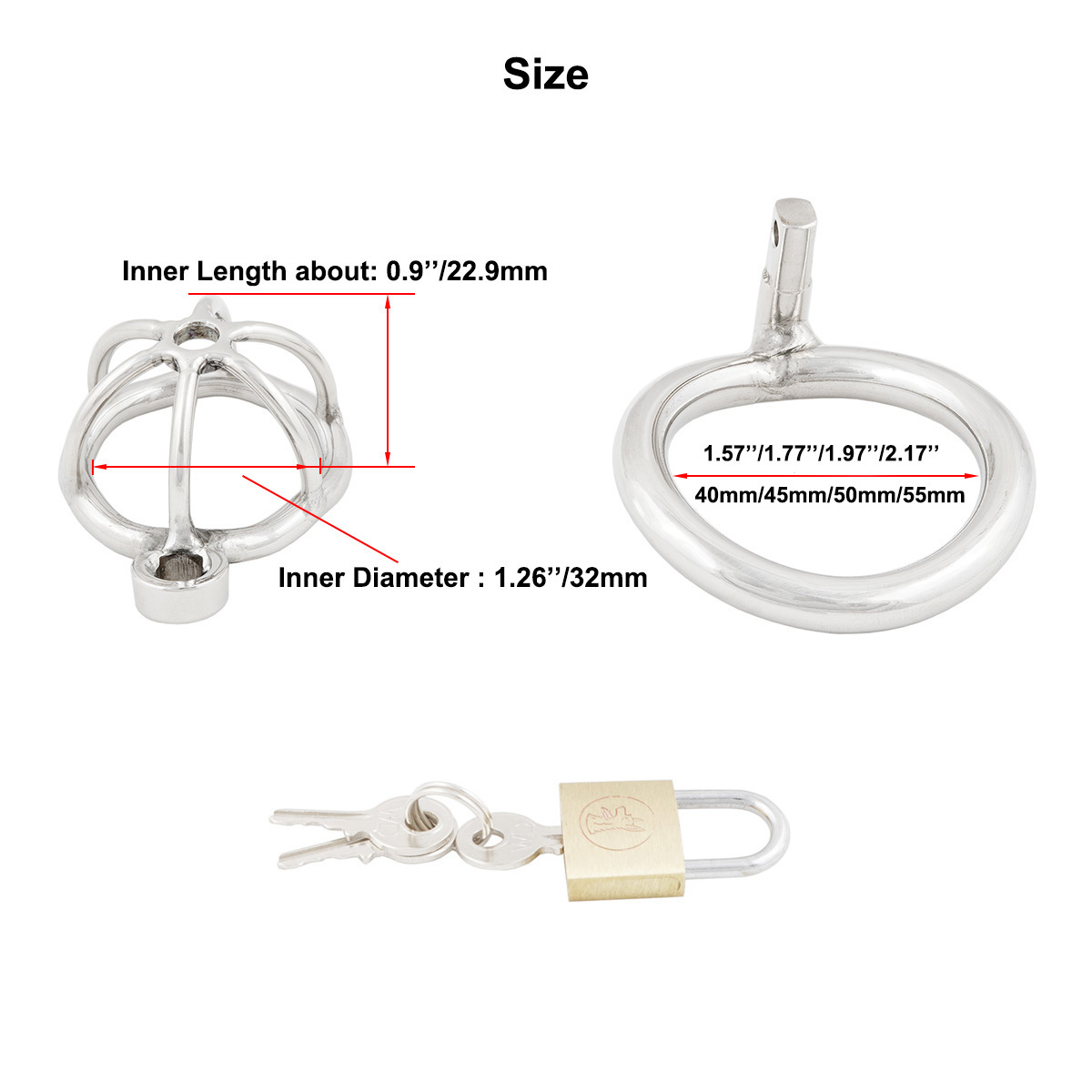 TERNENCE Short Male Chastity Device with Padlock Stainless Steel Cock Cage Virginity Lock Chastity Belt for Adult Game Sex Toy