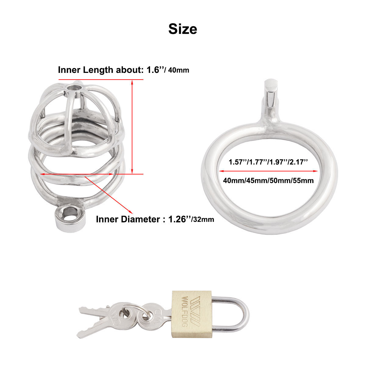 TERNENCE Male Chastity Device Hypoallergenic Stainless Steel Cock Cage Penis Ring Virginity Lock Chastity Belt with Padlock for Adult Game Sex Toy