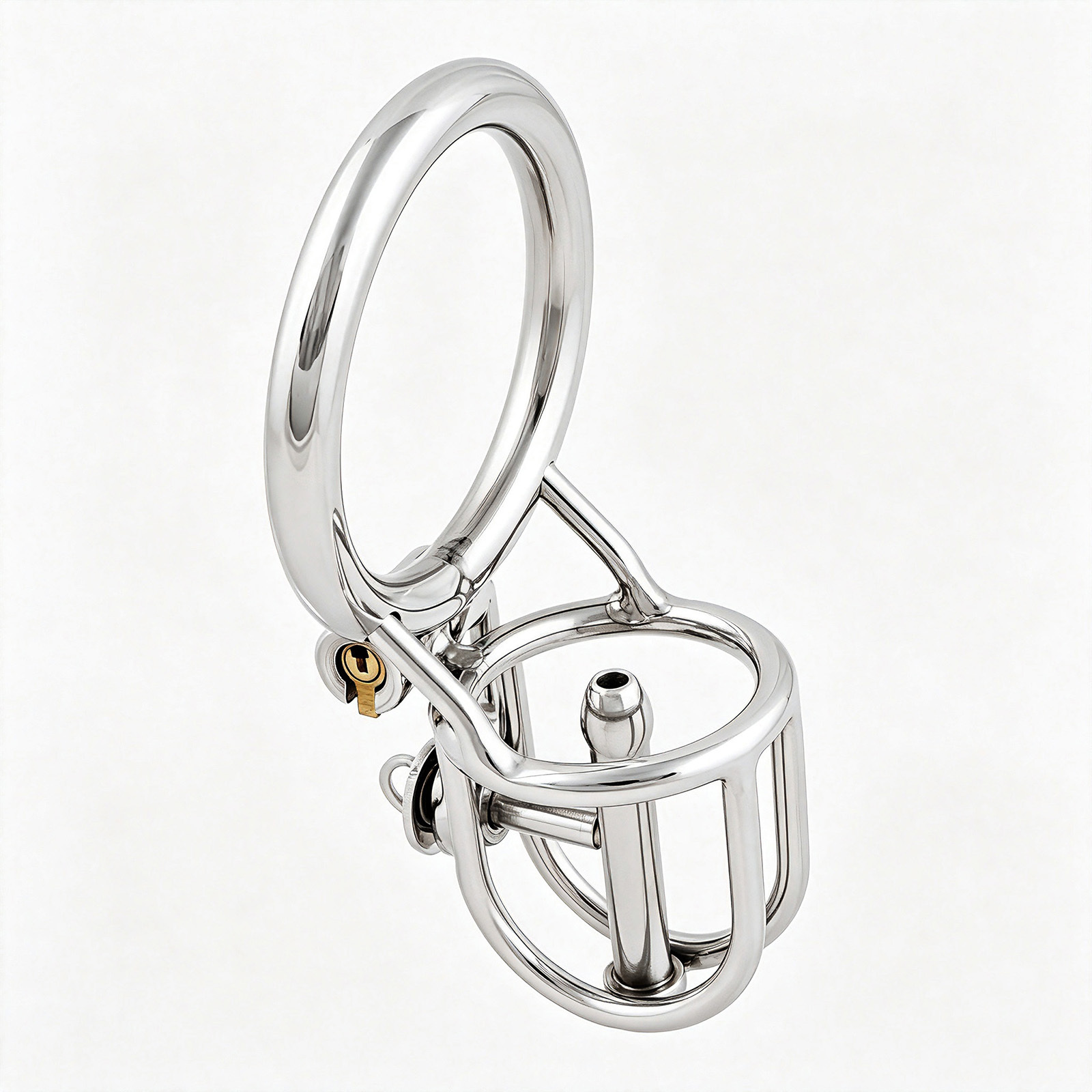 Ternence Male Chastity Device with Removable PA Puncture Closed Ring Small Cock Cage with Steel Catheter