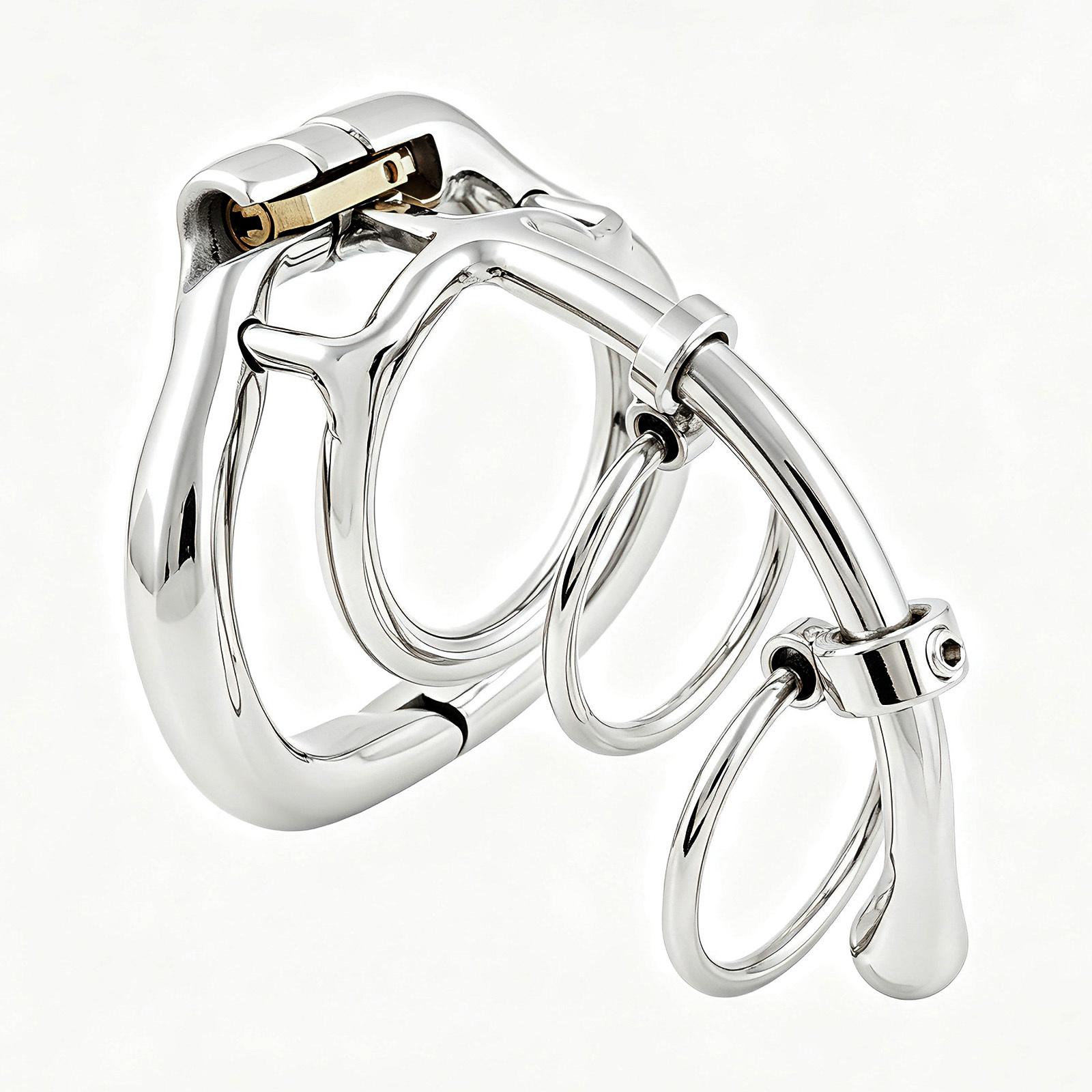 Ternence Male Chastity Device Dual-Ring Cage with Adjustable Length Ergonomic Design Stainless Steel Hinged Ring Male Cock Cage