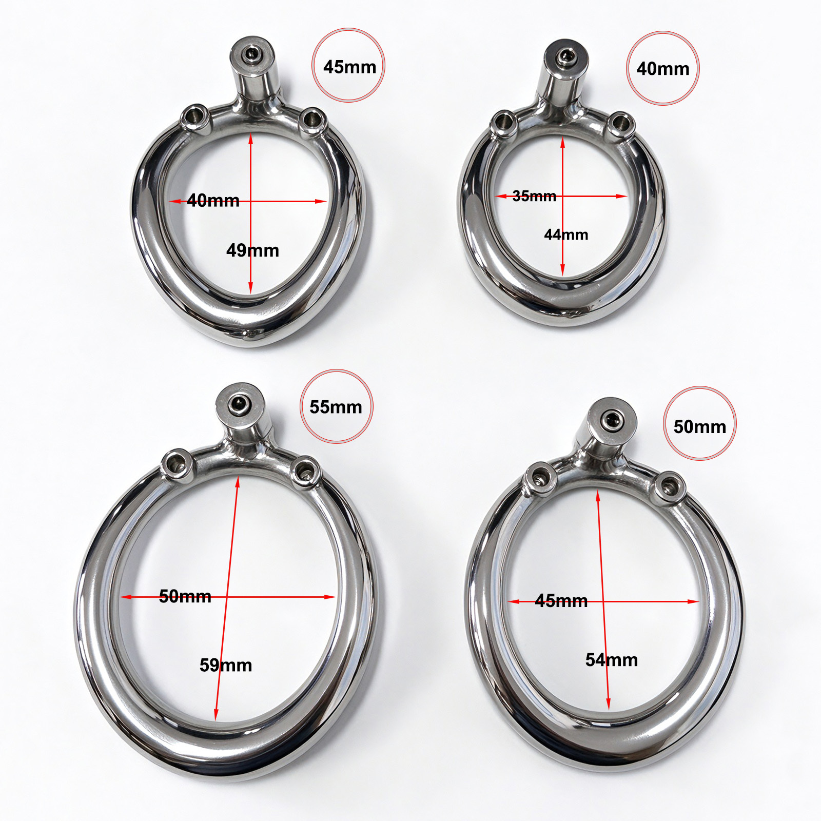 Ternence 304 Stainless Steel Replacement Base Ring for Push-to-Lock Chastity Cage – Closed Ring, Available in 4 Sizes, Ergonomic Cock Cage Ring for Male Chastity Device – Silver