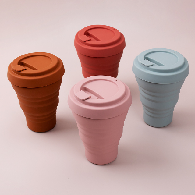 Reusable Portable Coffee Mug Heat Resistant Silicone Collapsible Travel Cup with Lid