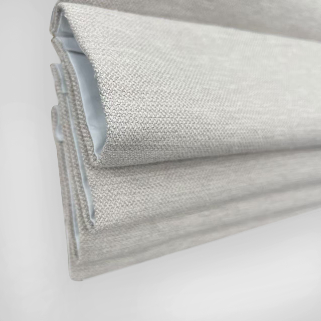 Dew RDE-01 – Double Roman Shade in Wool-Blend Taupe with Sheer Liner for Layered Light Control